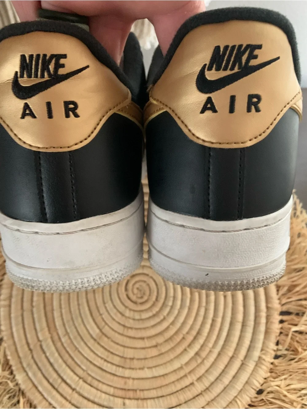 NIKE Men’s Air Force One Black White Gold Sneakers Size 10.5